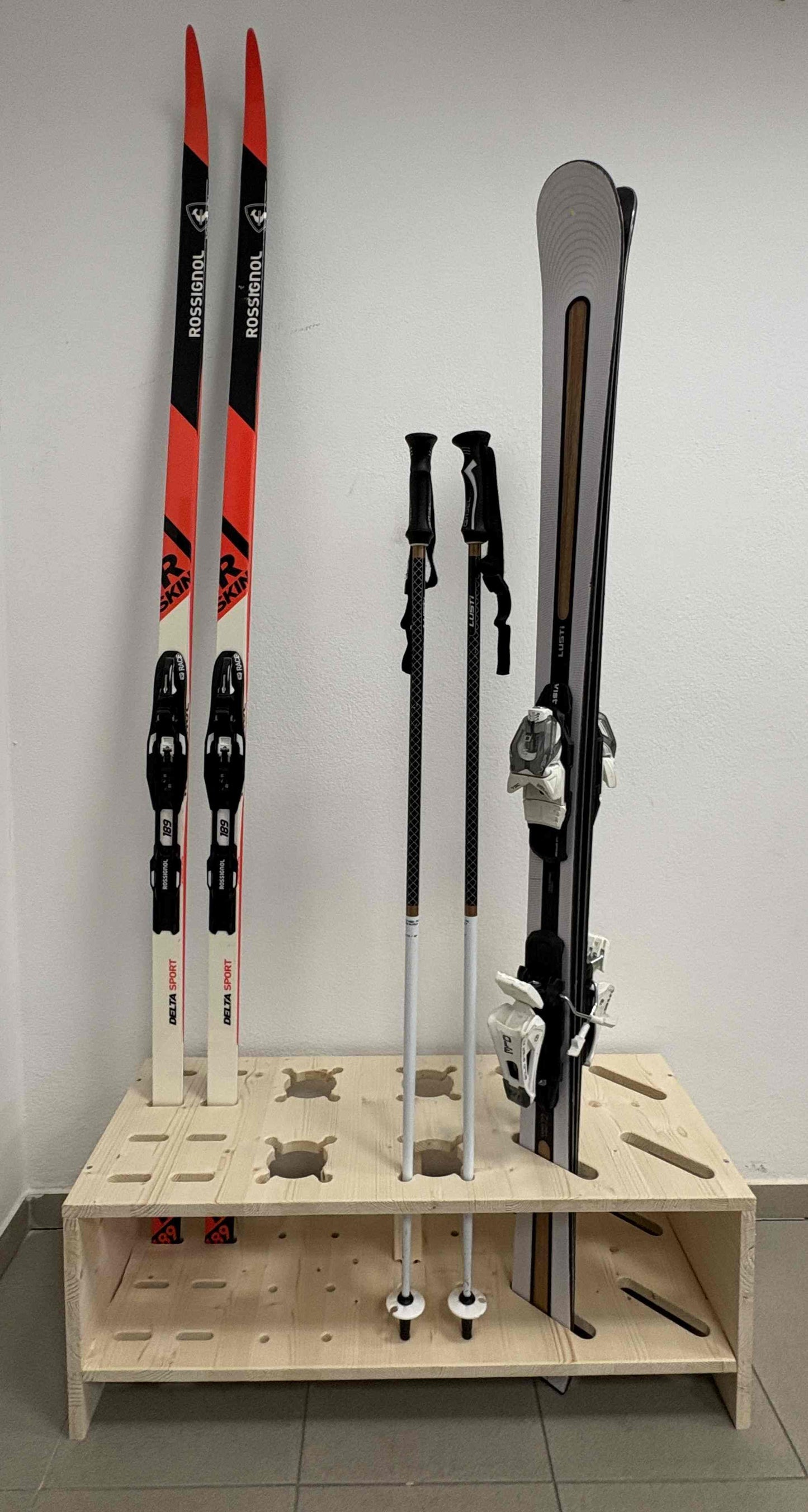 Kombinierter Skiständer für Skier, Langlaufski und Skistöcke - Naturfarbe