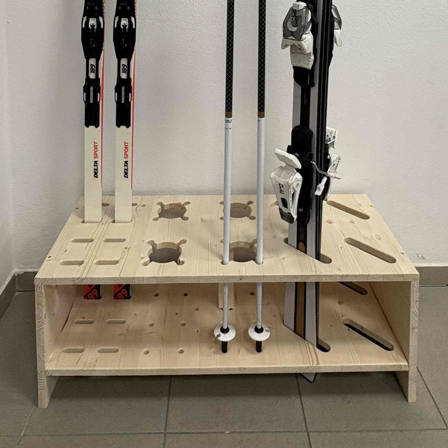 Kombinierter Skiständer für Skier, Langlaufski und Skistöcke - Naturfarbe